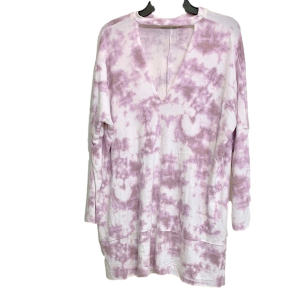 NWT Women's Choker Neck- V-neck Tunic Length Long Sleeve Top Tie-dye